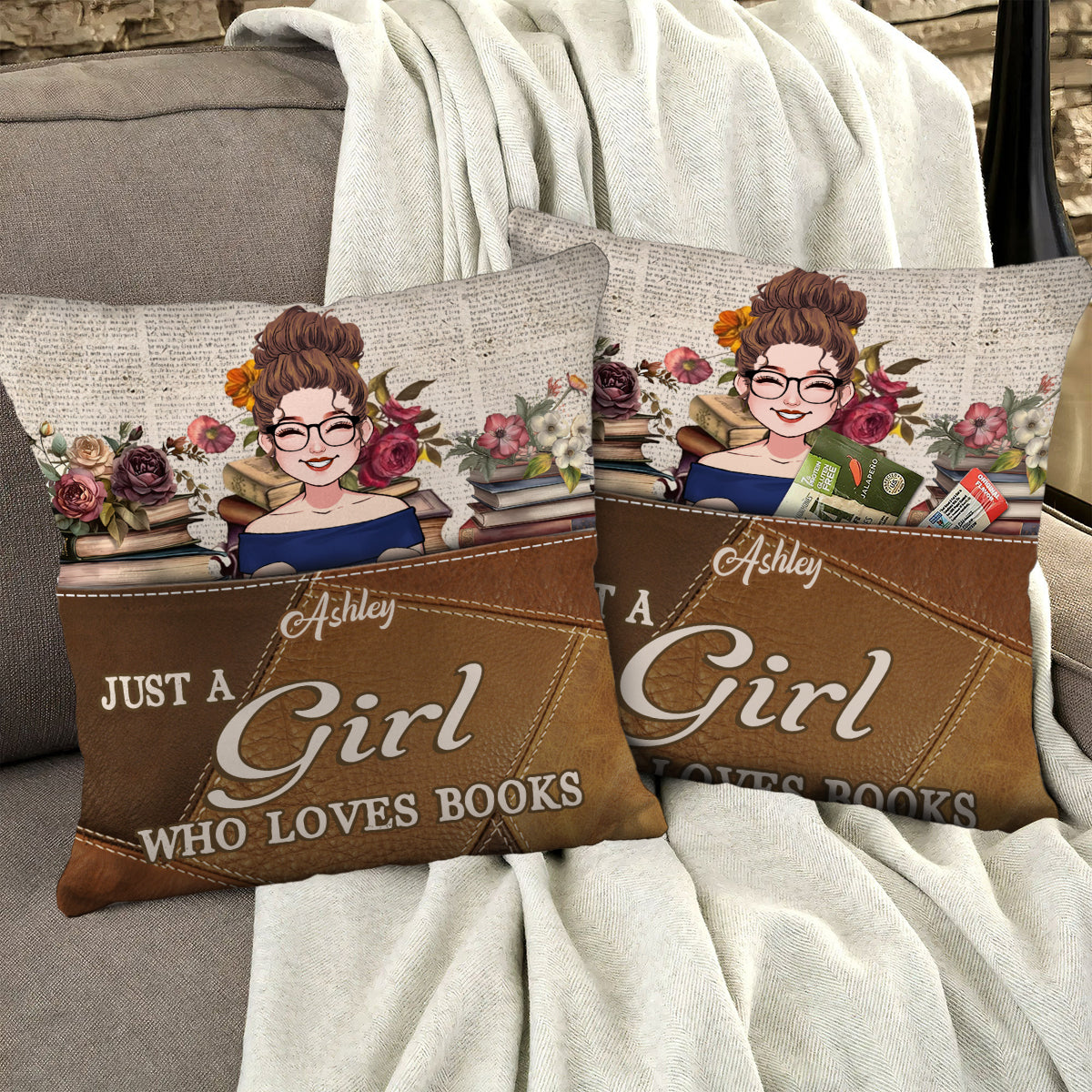 Juste une fille qui aime les livres - Coussin à poche de livre personnalisé