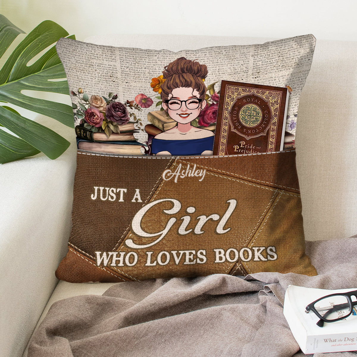 Juste une fille qui aime les livres - Coussin à poche de livre personnalisé