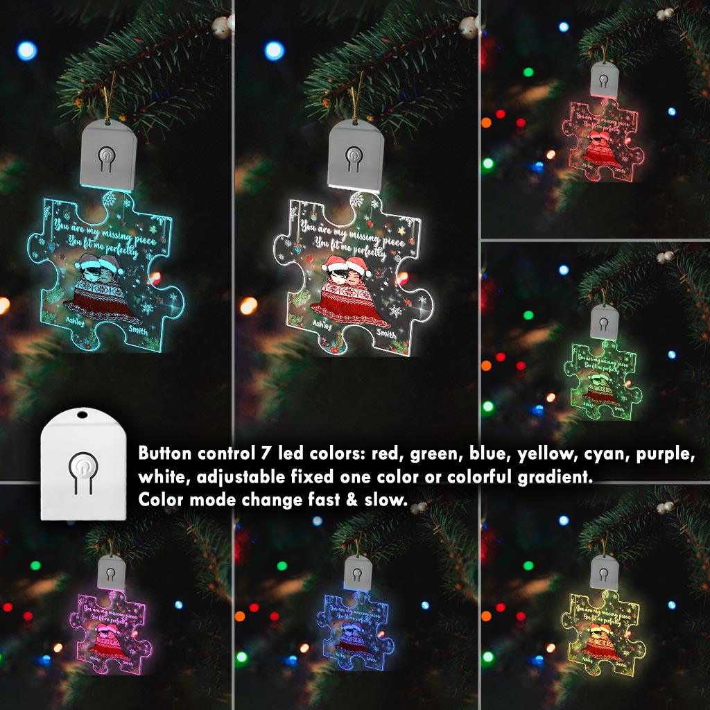 You Are My Missing Piece - Personalized Christmas Couple Shaped Led Acrylic Ornament