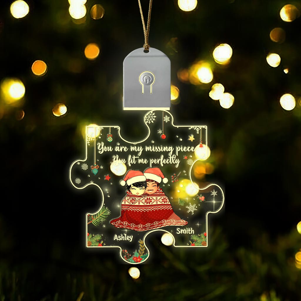 You Are My Missing Piece - Personalized Christmas Couple Shaped Led Acrylic Ornament