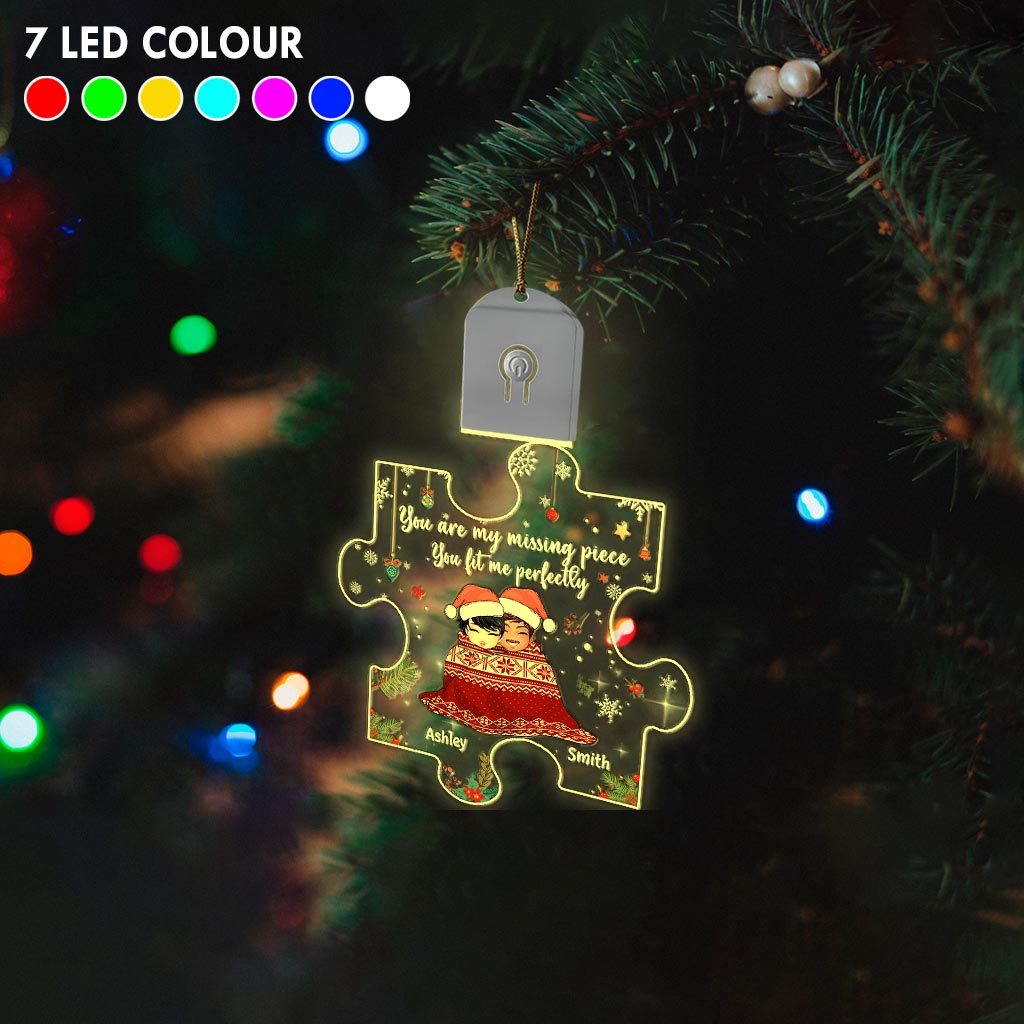 You Are My Missing Piece - Personalized Christmas Couple Shaped Led Acrylic Ornament