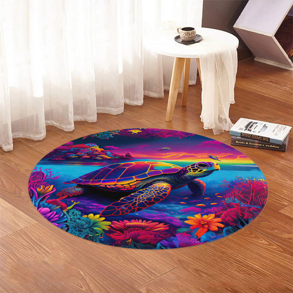Salty Lil' Beach Turtle Round Rug