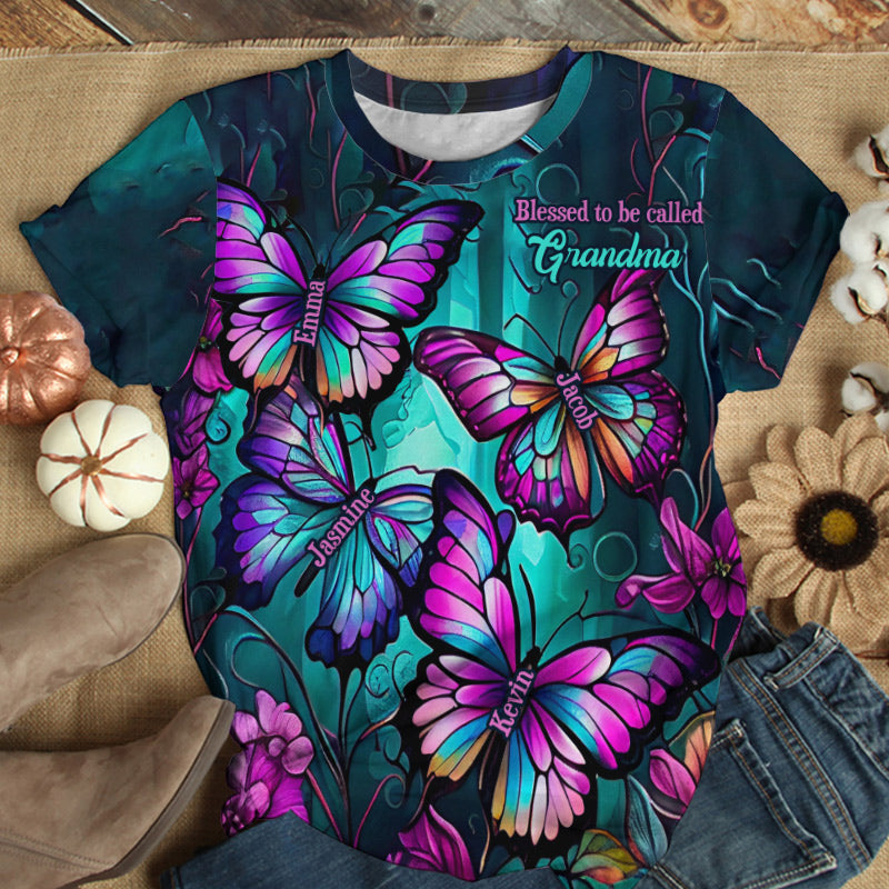Grandma's Butterflies - Personalized Grandma All Over Shirt