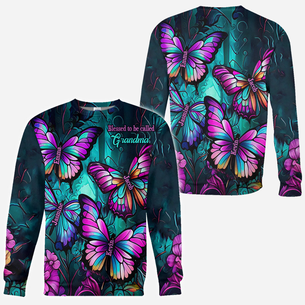 Grandma's Butterflies - Personalized Grandma All Over Shirt
