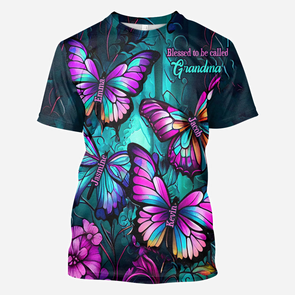 Grandma's Butterflies - Personalized Grandma All Over Shirt