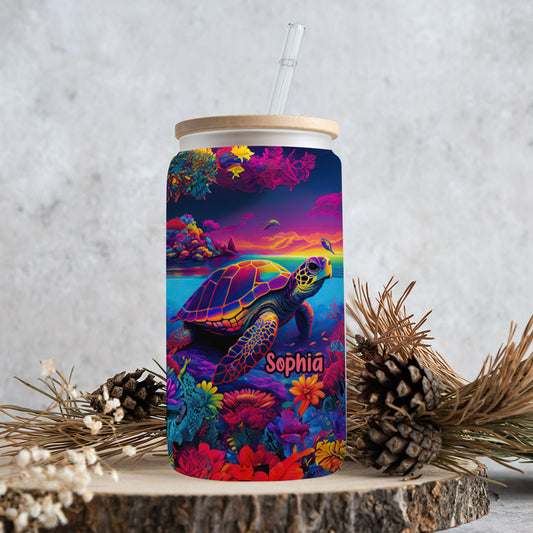 Salty Lil' Beach - Personalized Turtle Can Glass