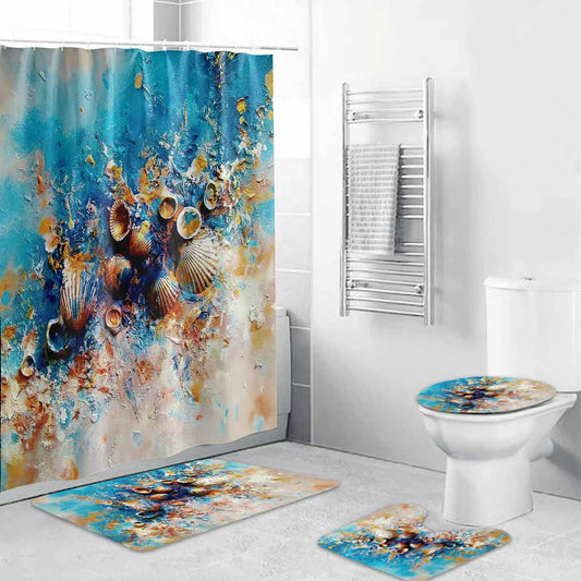 Sea Shell - Sea Lover Bathroom Curtain & Mats Set