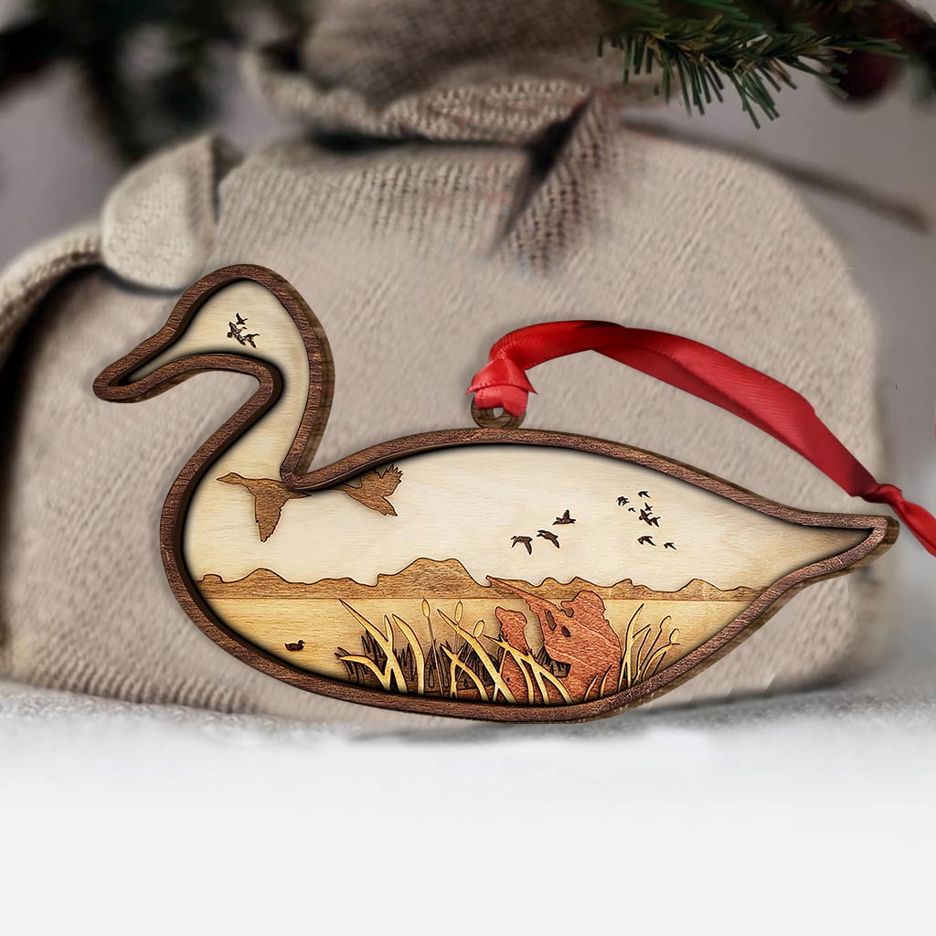 Chasse au canard - Ornement de Noël en bois superposé