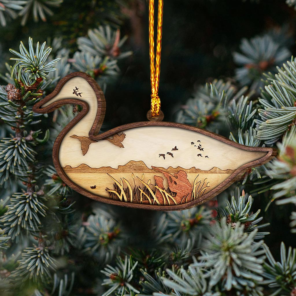 Chasse au canard - Ornement de Noël en bois superposé