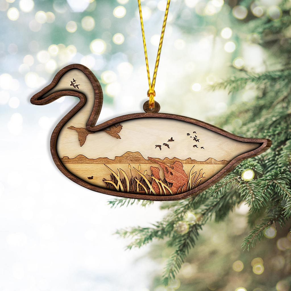 Chasse au canard - Ornement de Noël en bois superposé