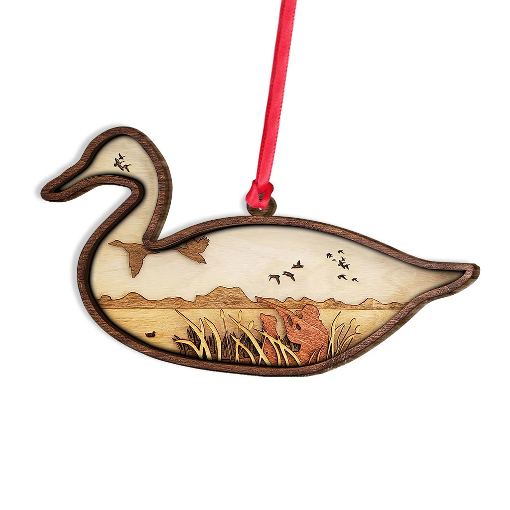 Chasse au canard - Ornement de Noël en bois superposé