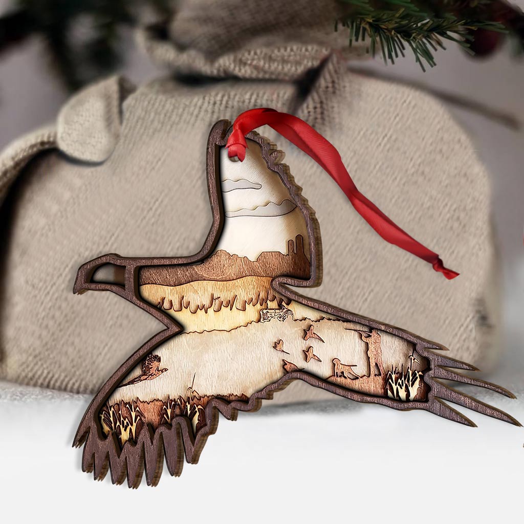 Chasse au faisan - Ornement de Noël en bois à plusieurs couches