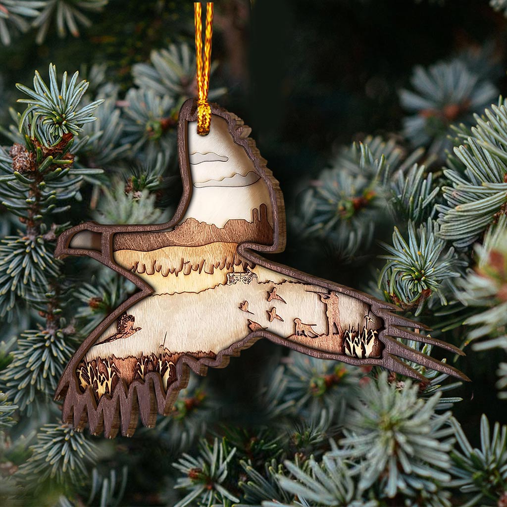 Chasse au faisan - Ornement de Noël en bois à plusieurs couches