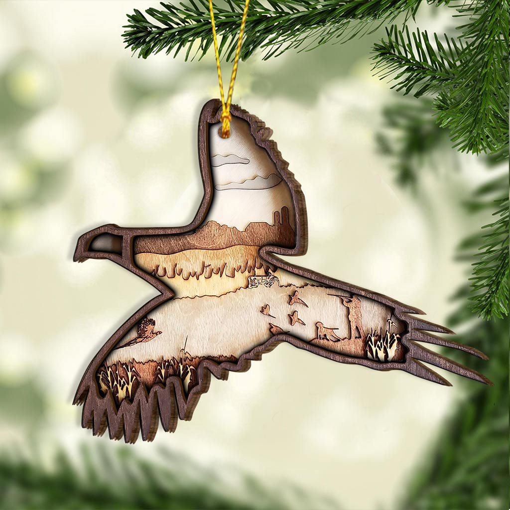Chasse au faisan - Ornement de Noël en bois à plusieurs couches