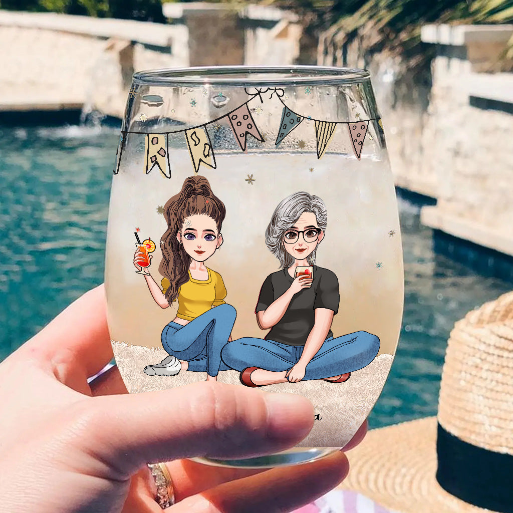 Tumbled Out Of Yours - Personalized Mother's Day Mother All Over Wine Glass