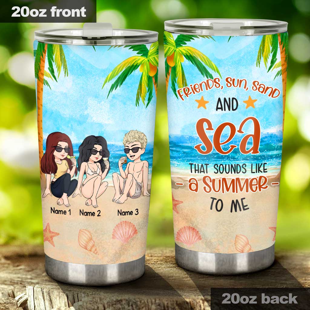 Freunde, Sonne, Sand und Meer – personalisierter Trinkbecher für Meeresliebhaber