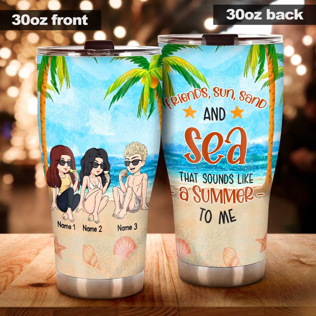 Freunde, Sonne, Sand und Meer – personalisierter Trinkbecher für Meeresliebhaber