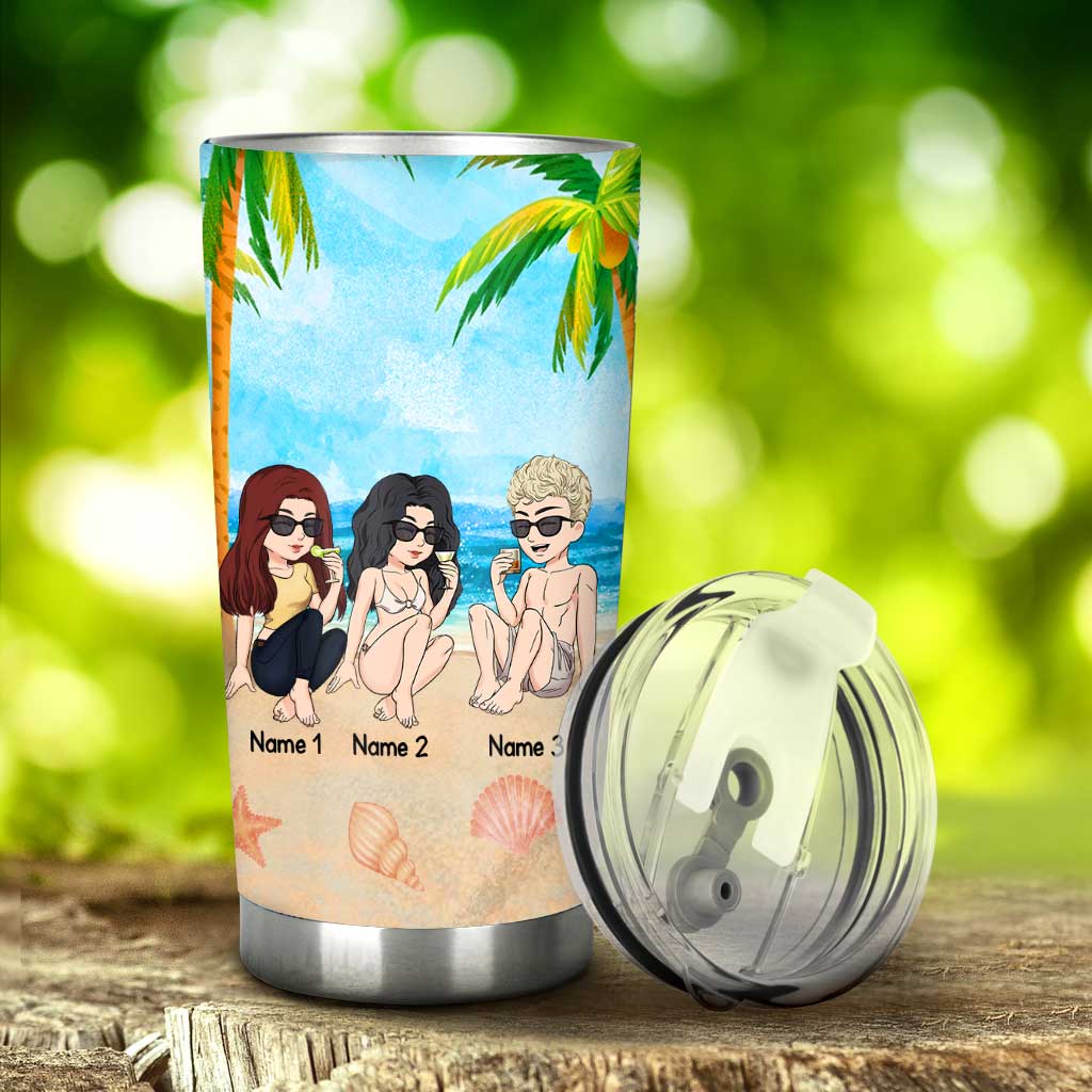 Freunde, Sonne, Sand und Meer – personalisierter Trinkbecher für Meeresliebhaber