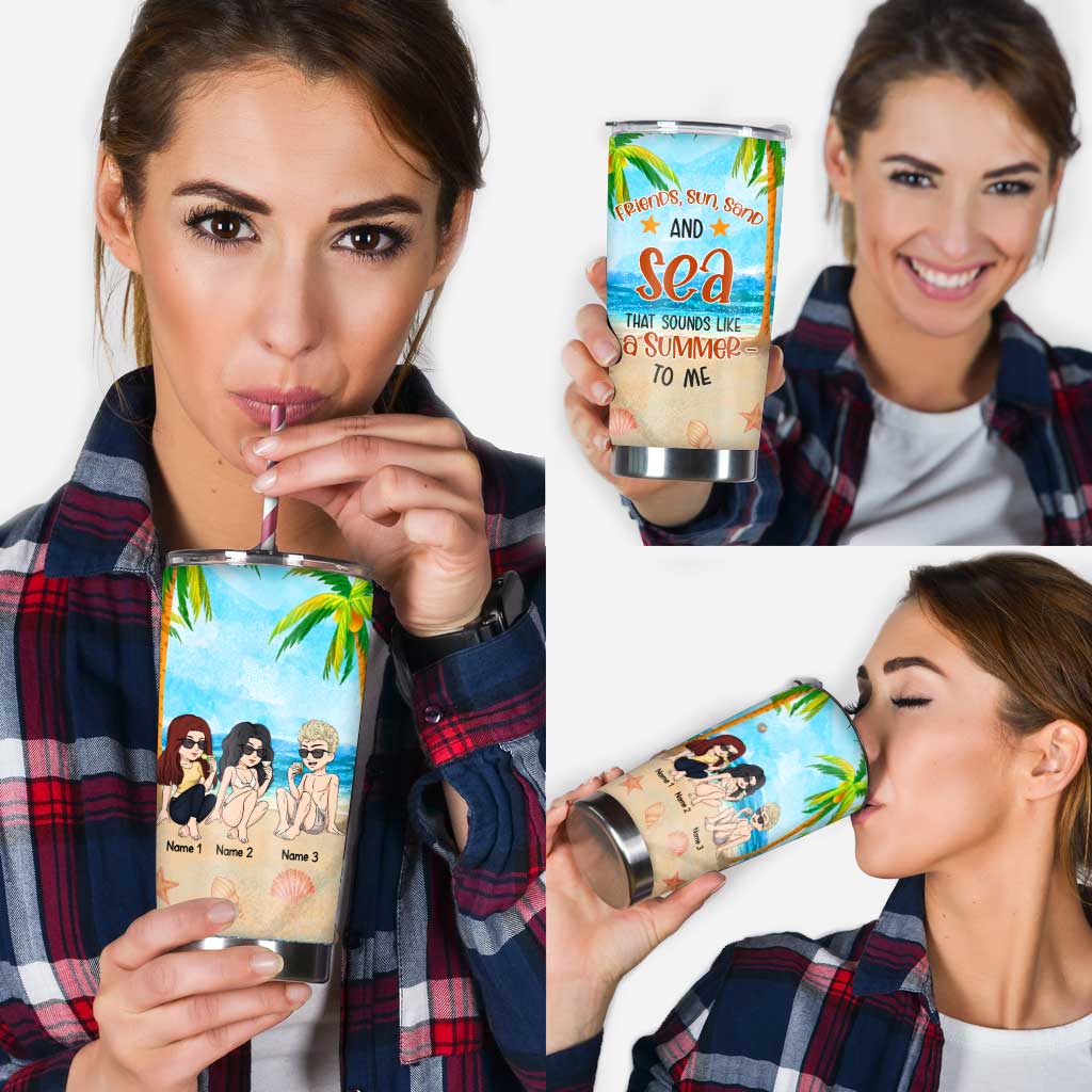 Freunde, Sonne, Sand und Meer – personalisierter Trinkbecher für Meeresliebhaber