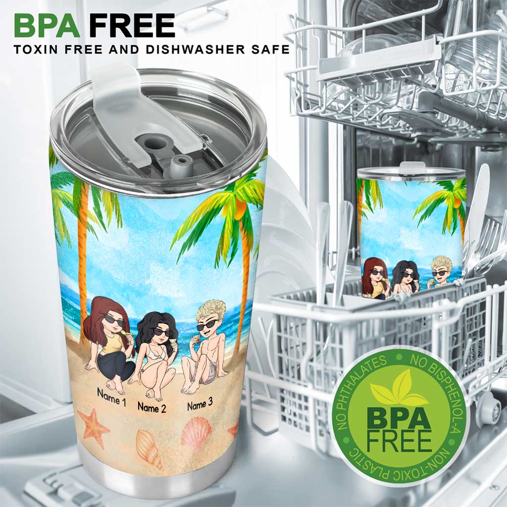 Freunde, Sonne, Sand und Meer – personalisierter Trinkbecher für Meeresliebhaber