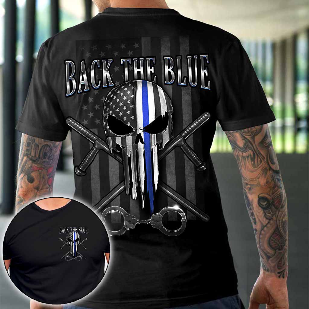 Blue Line Skull – Polizeibeamten-T-Shirt und Hoodie 0621