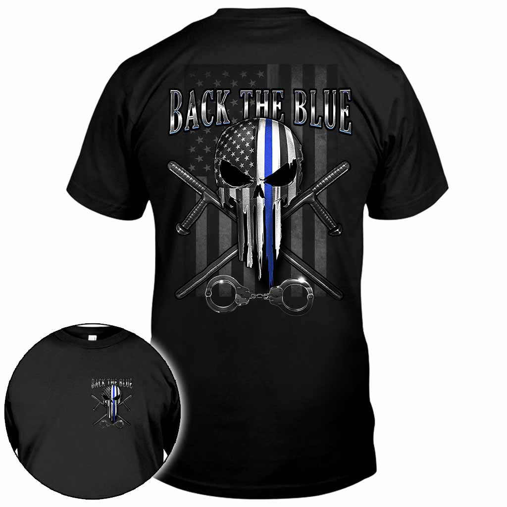Blue Line Skull – Polizeibeamten-T-Shirt und Hoodie 0621