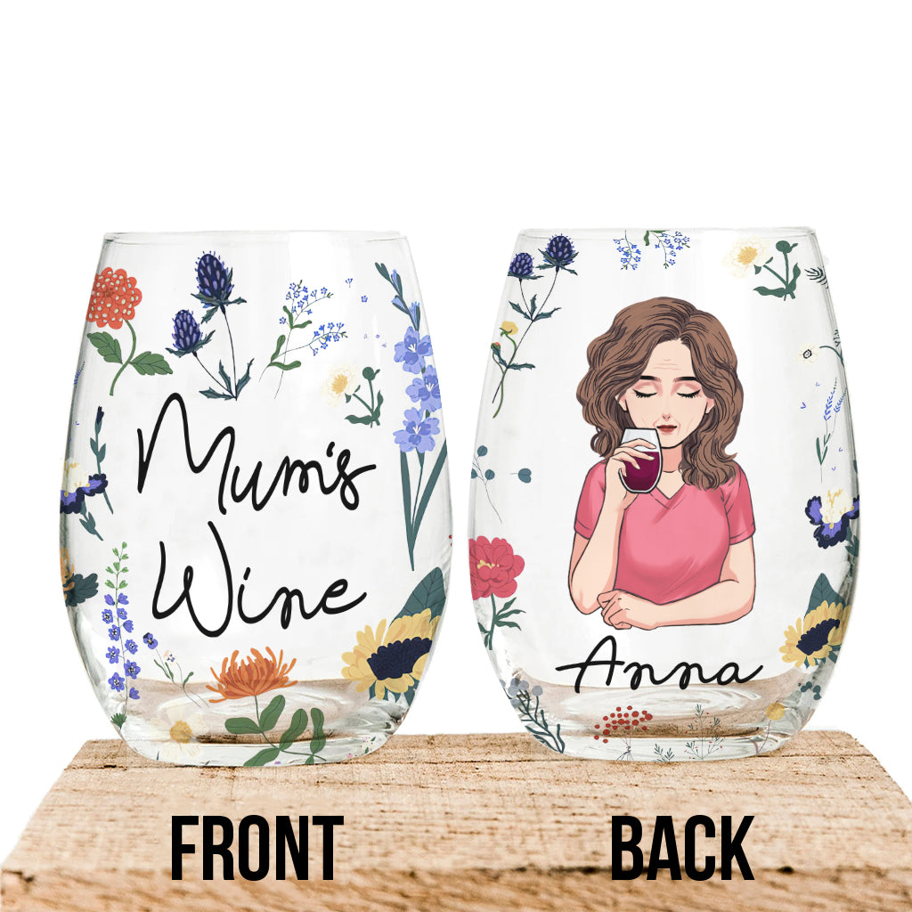 Mum's Wine Botanical Floral - Personalized Mother's Day Mother All Over Wine Glass