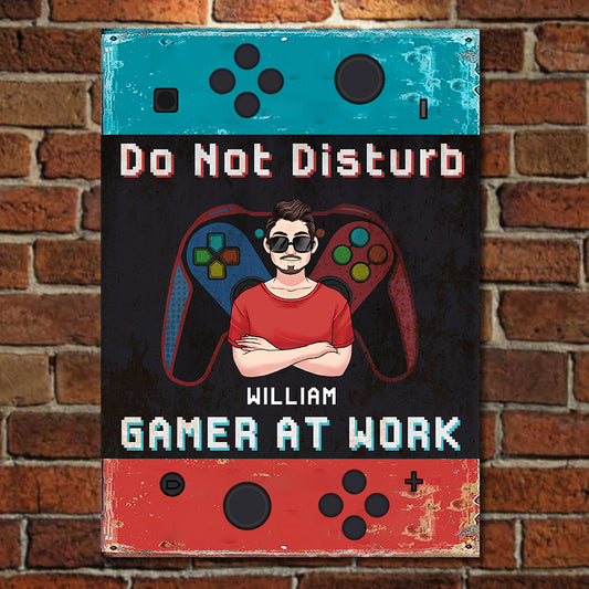 Do Not Disturb Gamer At Work - Personalized Video Game Rectangle Metal Sign
