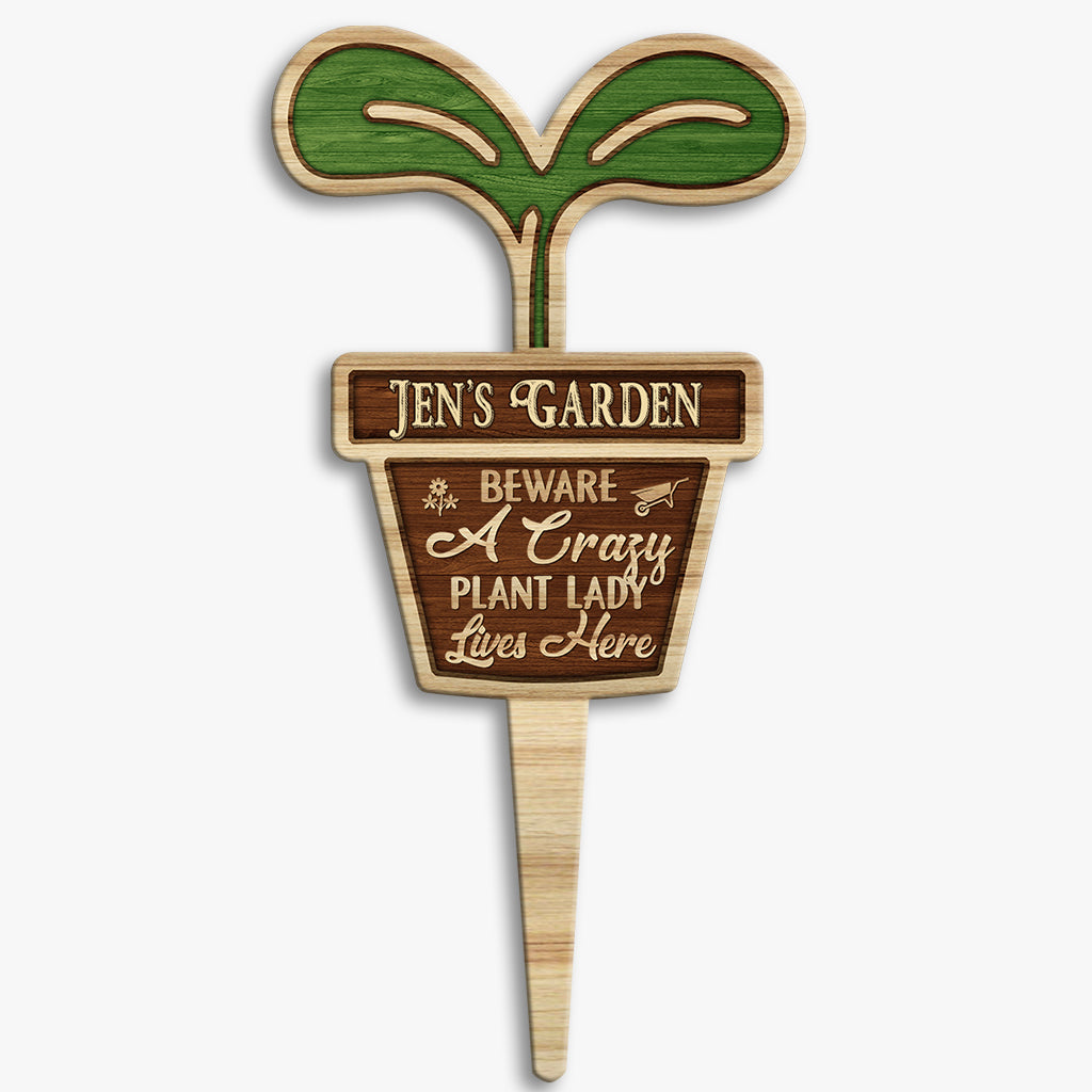 Attention, la folle aux plantes habite ici ! - Plaque de jardinage personnalisée en acrylique