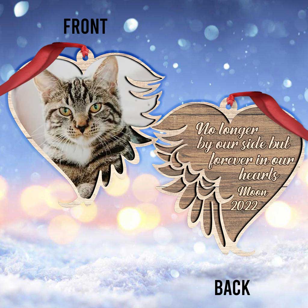 Nicht mehr an unserer Seite, aber für immer in unseren Herzen – Personalisierter Weihnachtsschmuck mit Katze (beidseitig bedruckt)