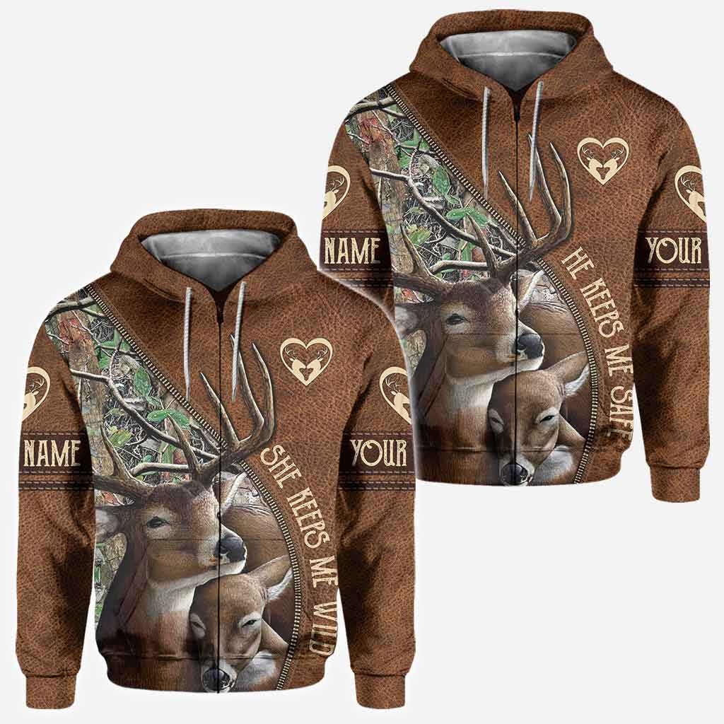 Elle me rend sauvage, il me protège - T-shirt et sweat à capuche personnalisés pour couples, thème chasse à l'infini