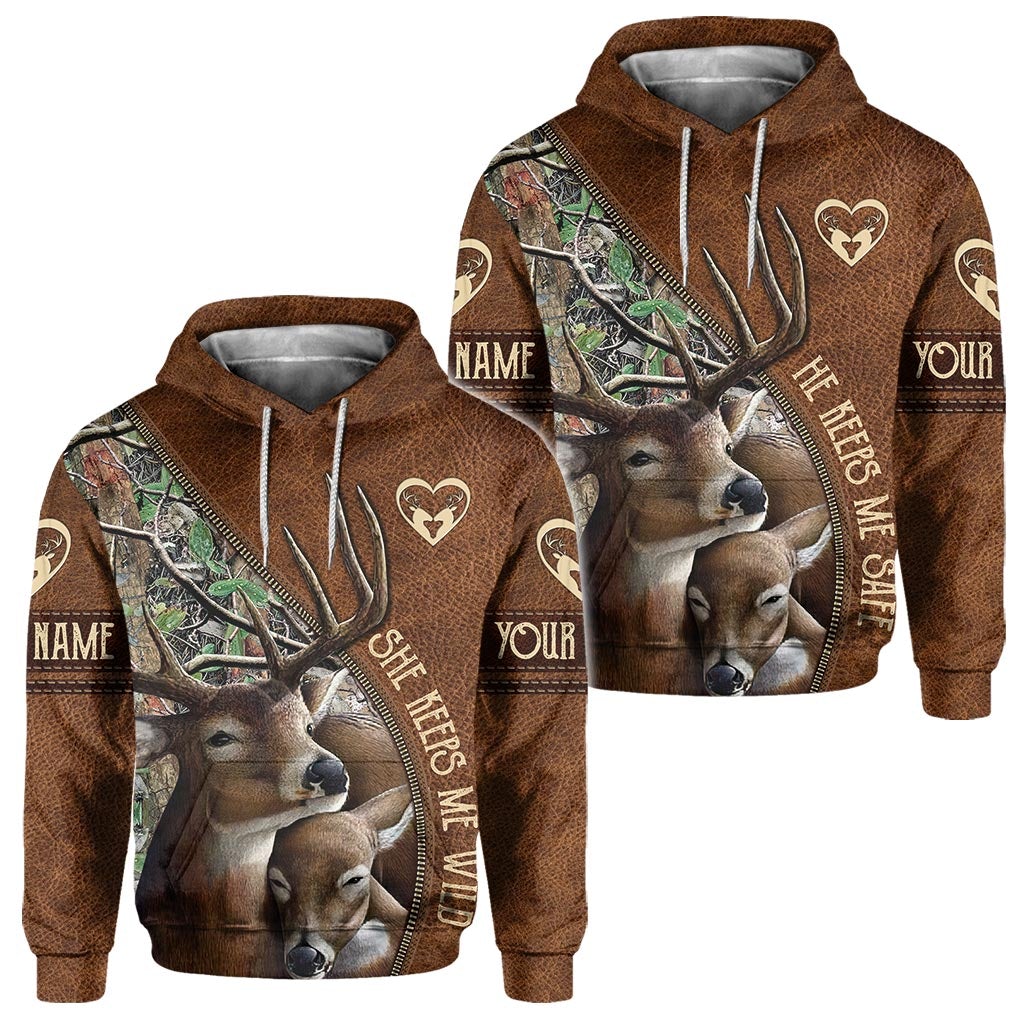 Elle me rend sauvage, il me protège - T-shirt et sweat à capuche personnalisés pour couples, thème chasse à l'infini