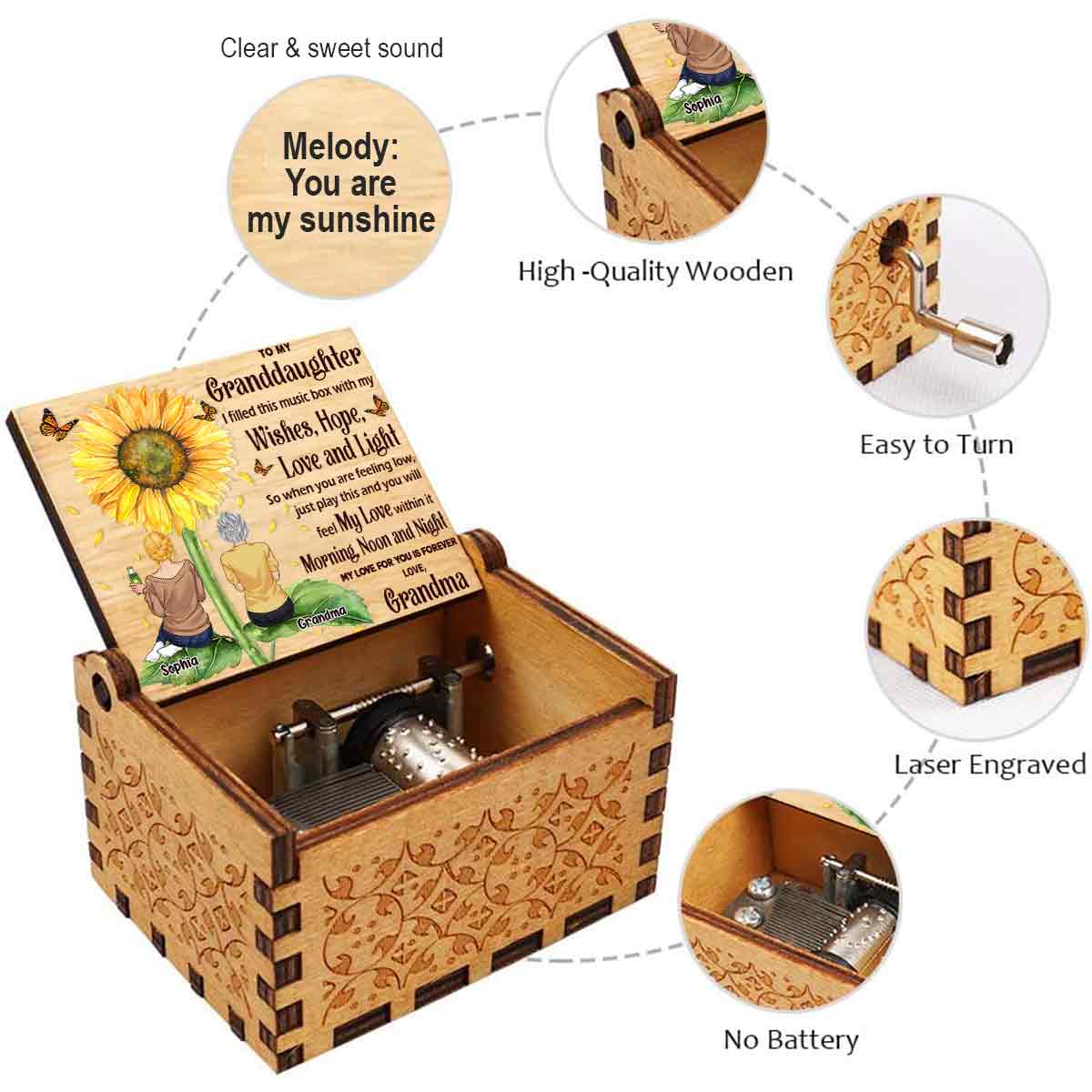 To My Daughter Granddaughter - Gift for grandma, mom, daughter, granddaughter, sister - Personalized Hand Crank Music Box