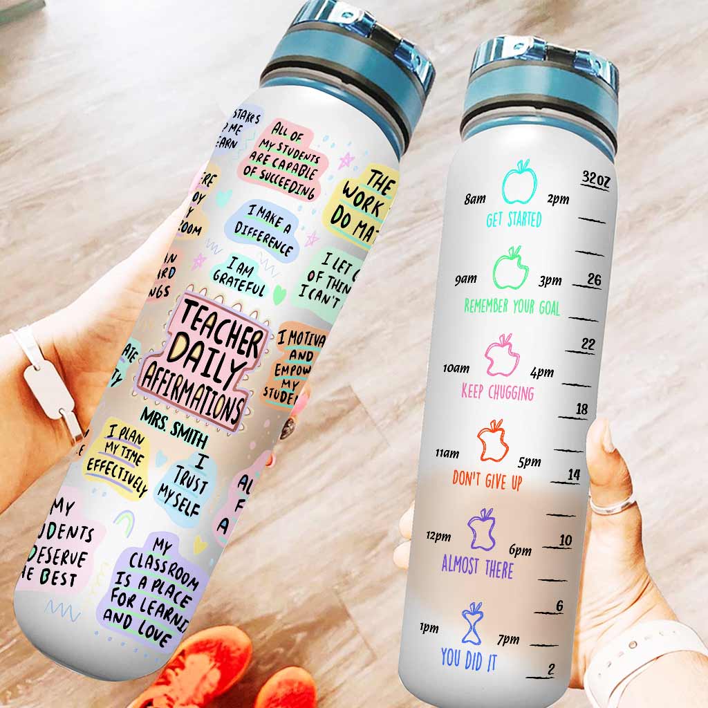 Affirmation quotidienne pour enseignants - Gourde personnalisée avec suivi d'hydratation