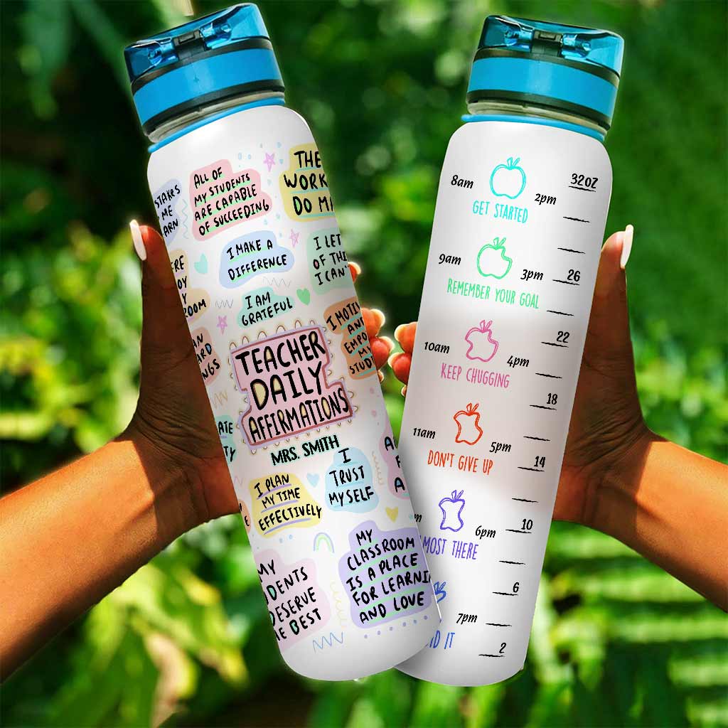 Affirmation quotidienne pour enseignants - Gourde personnalisée avec suivi d'hydratation