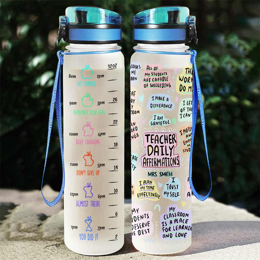 Affirmation quotidienne pour enseignants - Gourde personnalisée avec suivi d'hydratation