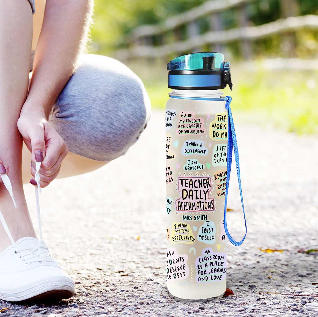 Affirmation quotidienne pour enseignants - Gourde personnalisée avec suivi d'hydratation