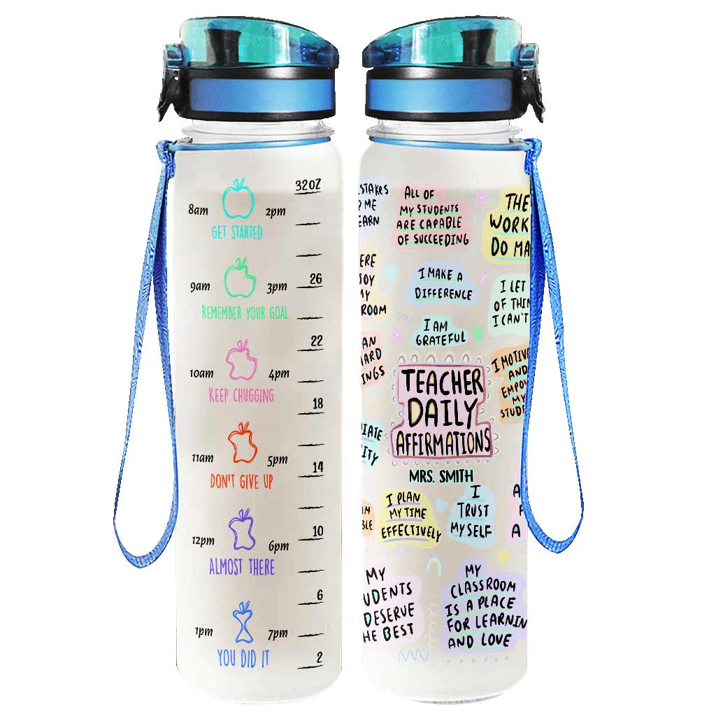 Affirmation quotidienne pour enseignants - Gourde personnalisée avec suivi d'hydratation