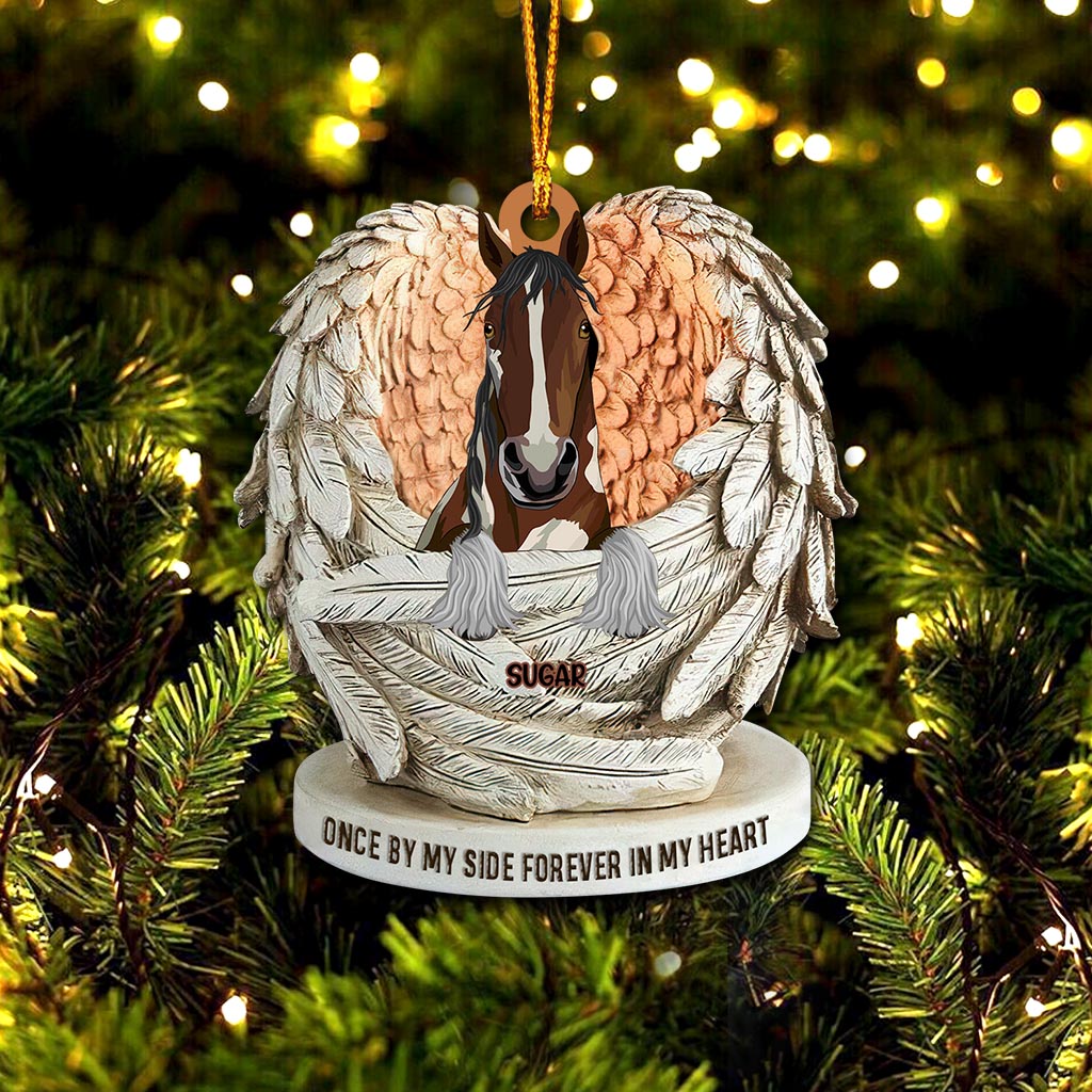 À jamais dans nos cœurs - Ornement de Noël personnalisé en forme de cheval (Impression recto verso)