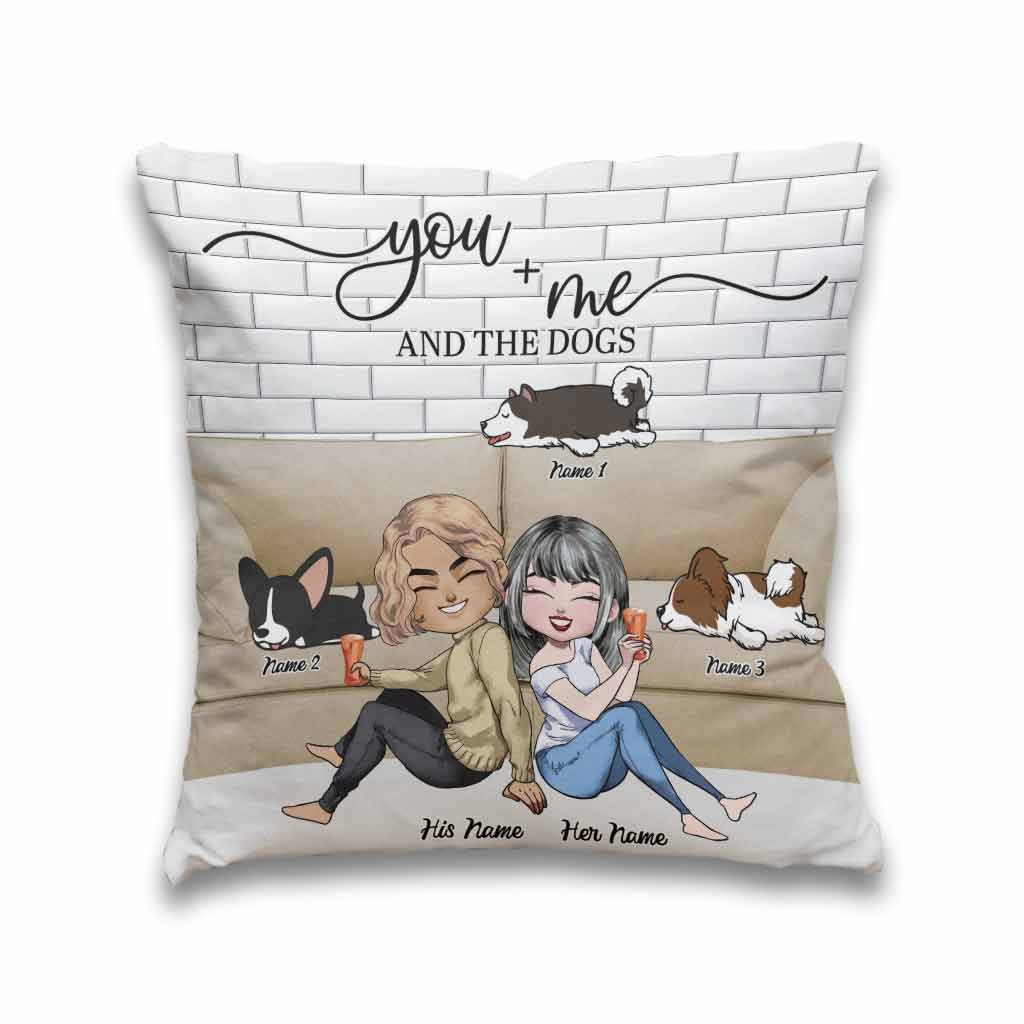 Couple And The Dogs - Personalized Throw Pillow
