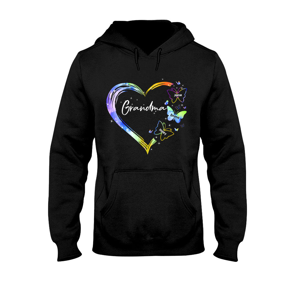 Heart Floral Butterflies - Personalized Mother's Day Grandma T-shirt and Hoodie