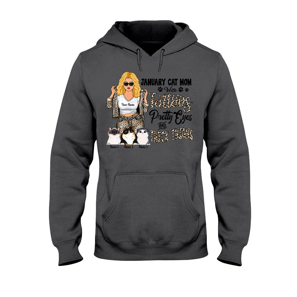 Maman chat tatouée aux jolis yeux et aux cuisses bien charnues - T-shirt et sweat à capuche personnalisés pour la fête des mères
