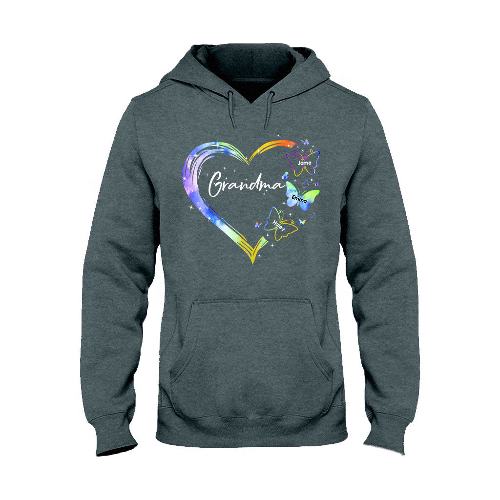 Heart Floral Butterflies - Personalized Mother's Day Grandma T-shirt and Hoodie