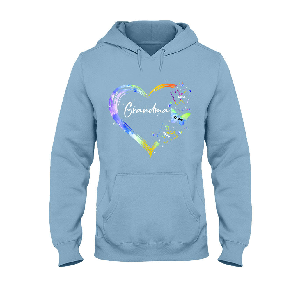 Heart Floral Butterflies - Personalized Mother's Day Grandma T-shirt and Hoodie