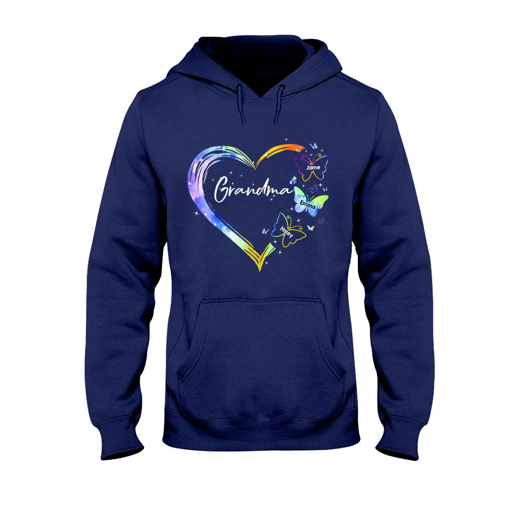 Heart Floral Butterflies - Personalized Mother's Day Grandma T-shirt and Hoodie