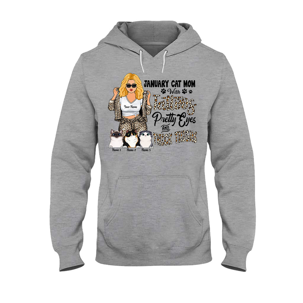 Maman chat tatouée aux jolis yeux et aux cuisses bien charnues - T-shirt et sweat à capuche personnalisés pour la fête des mères