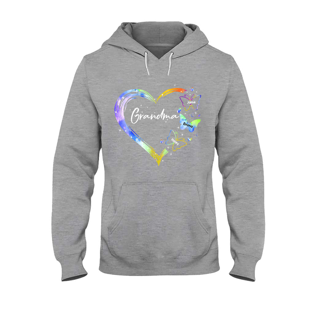 Heart Floral Butterflies - Personalized Mother's Day Grandma T-shirt and Hoodie