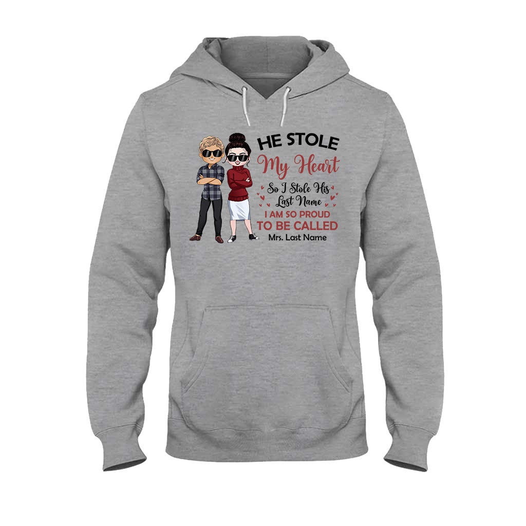 He Stole My Heart I Stole His Last Name - Personalized Couple T-shirt and Hoodie