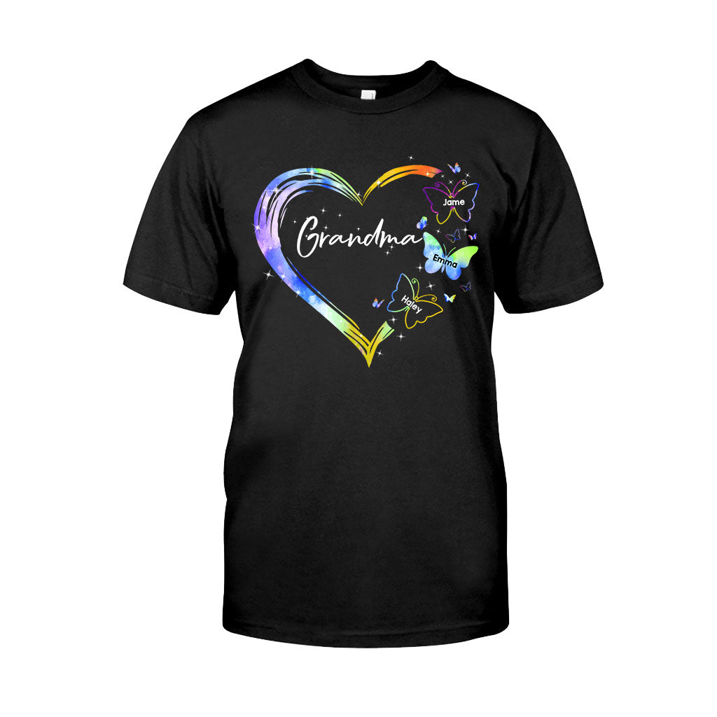 Heart Floral Butterflies - Personalized Mother's Day Grandma T-shirt and Hoodie