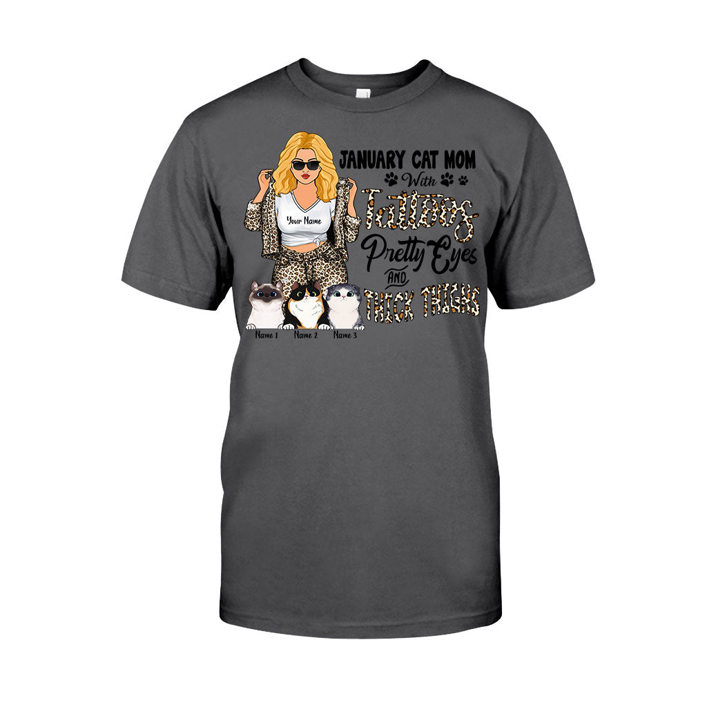 Maman chat tatouée aux jolis yeux et aux cuisses bien charnues - T-shirt et sweat à capuche personnalisés pour la fête des mères